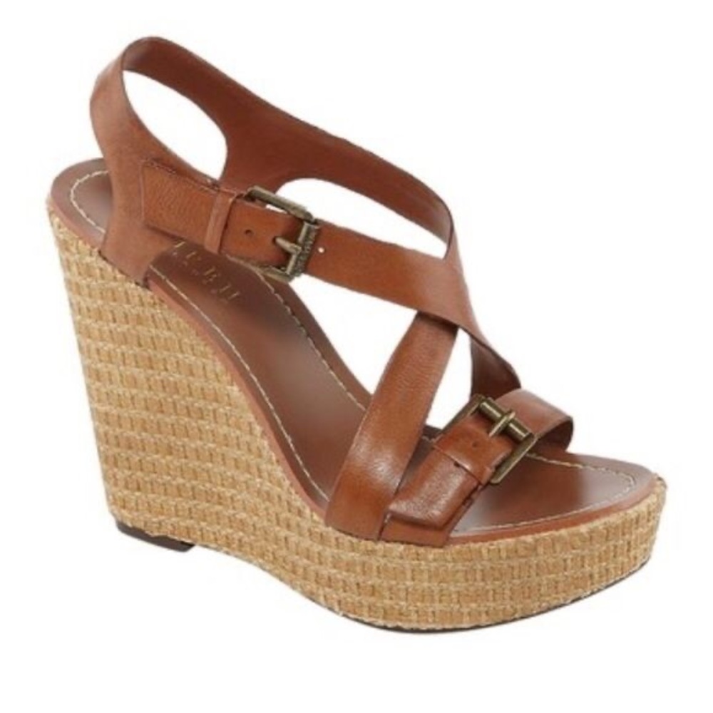 Ralph Lauren DOVER Criss Cross Leather Strap Wedge